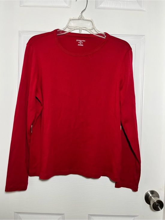 St. John's Bay Tops - St. Johns Bay Classic Tee Long Sleeve Tee in Deep Red Size Large Petite